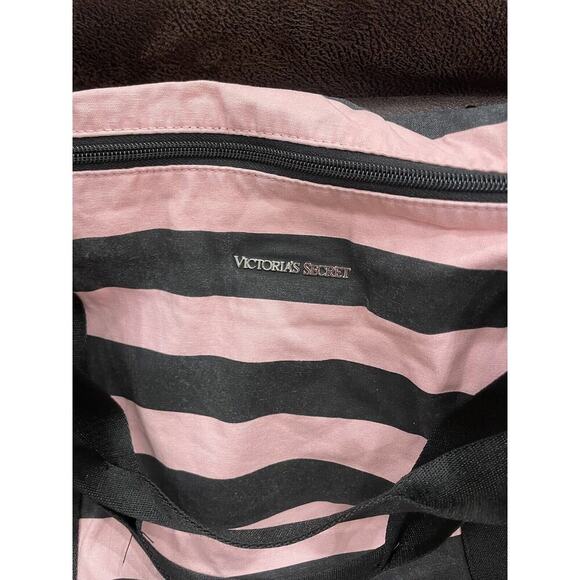 Original Victoria’s Secret Pink Striped Black Over Night Duffel Bag Weekender VS - Picture 2 of 10